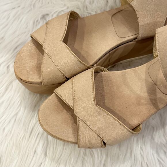 Stuart Weitzman Crosspath Platform Sandals Leather Flatform Criss Cross Cream - Picture 5 of 11